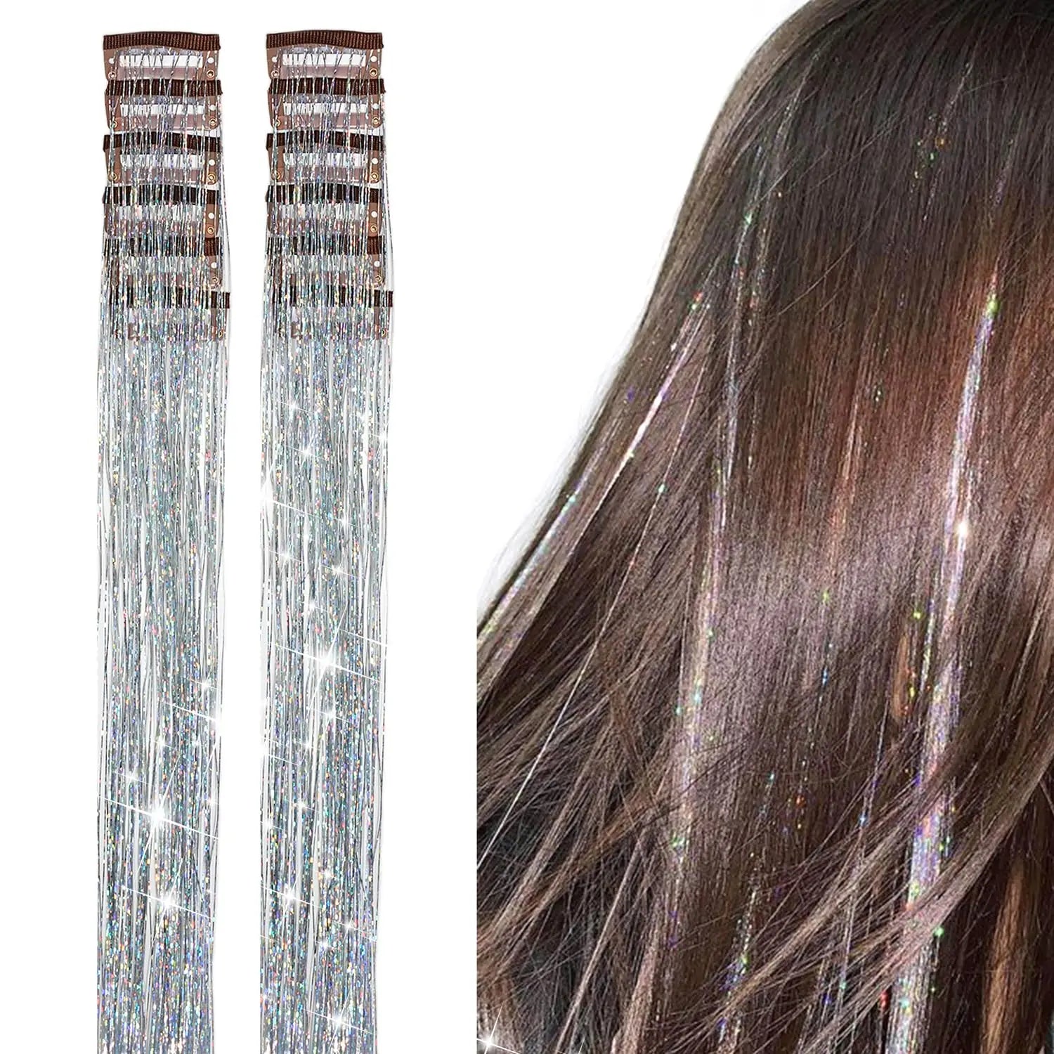 TwinkleGlow Metallic Tinsel Hair Strands