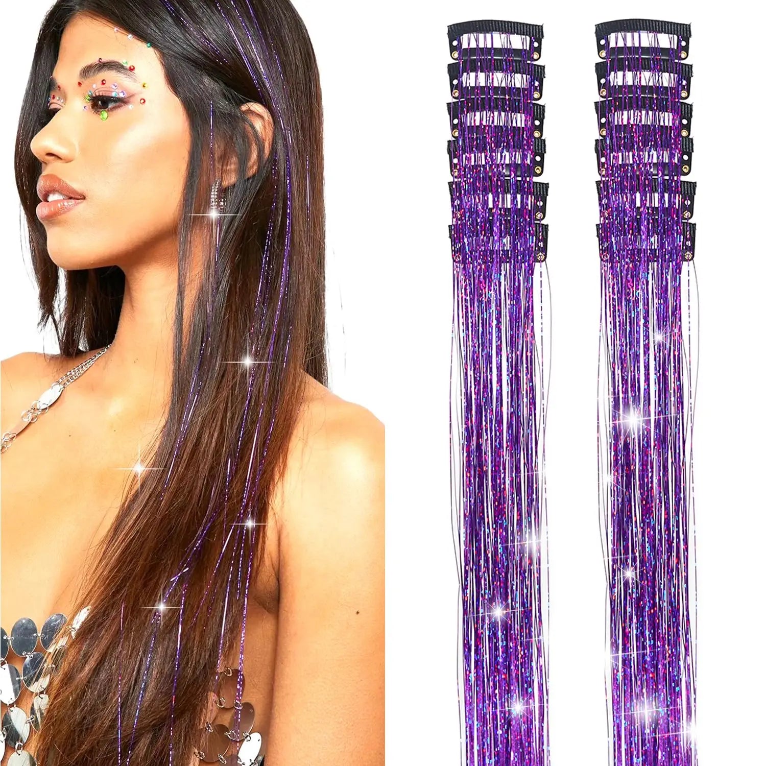 TwinkleGlow Metallic Tinsel Hair Strands