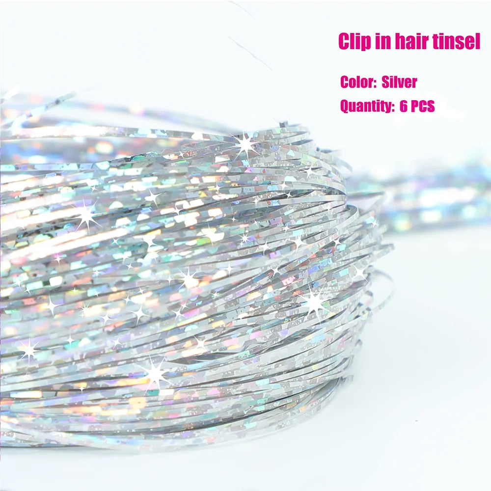TwinkleGlow Metallic Tinsel Hair Strands