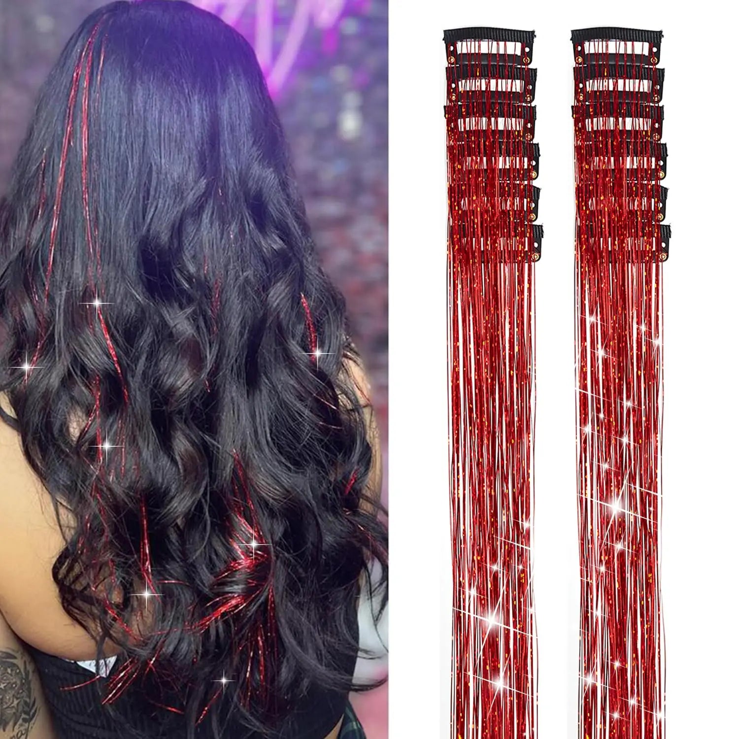 TwinkleGlow Metallic Tinsel Hair Strands
